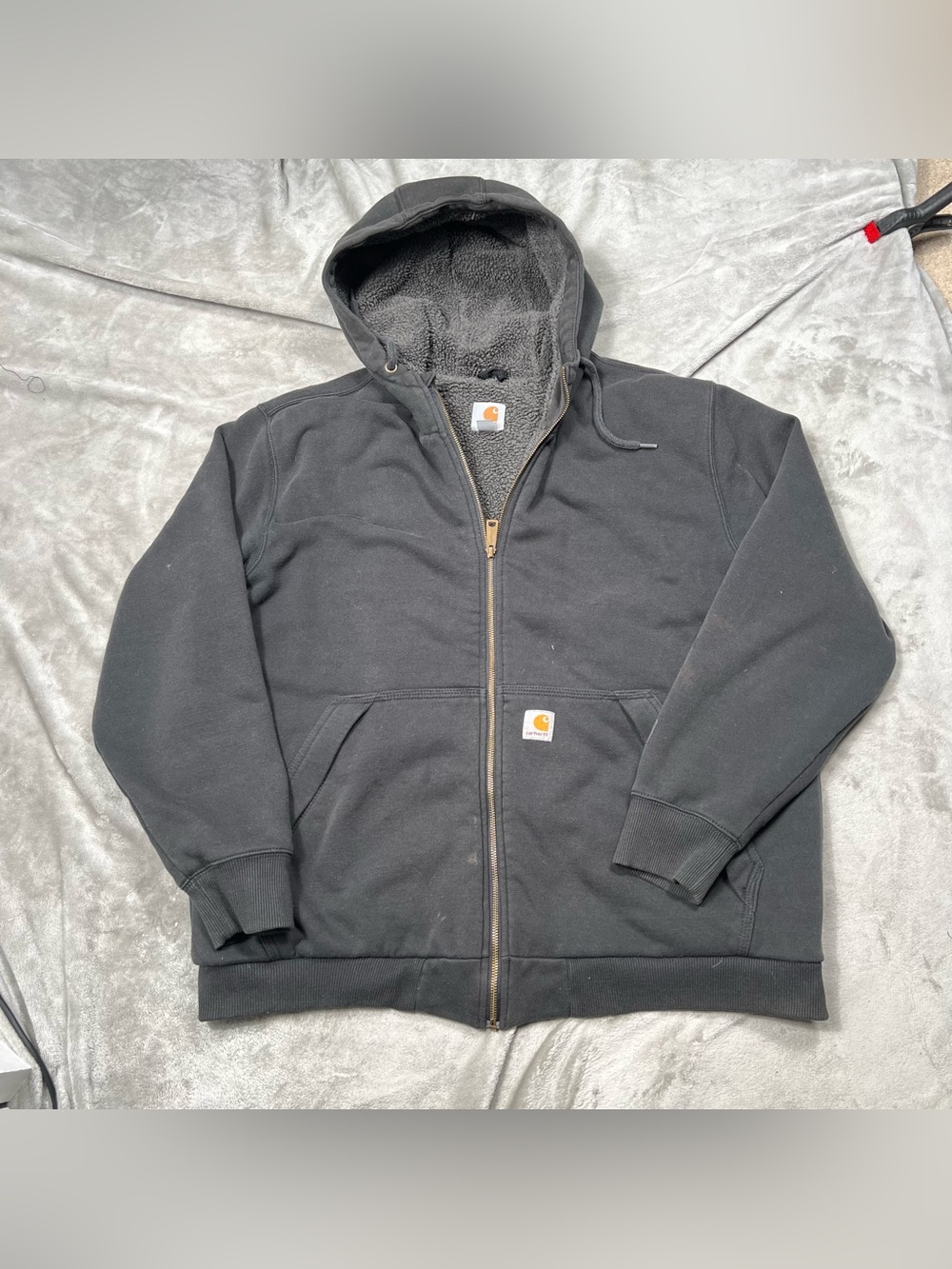 Carhartt Sherpa Lined Hoodie Mens XL Black Rain Defender Full Zip Jacket 103308